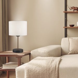 Lámpara de Sobremesa BERTA madera/negro.Pantalla blanca.