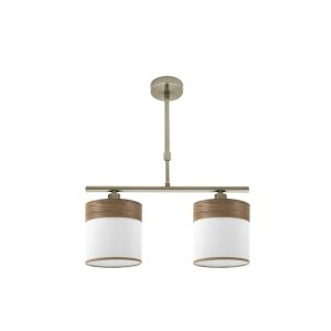 Lámpara Regleta CLOE 2 cuero.Pantalla blanca/madera oscura.