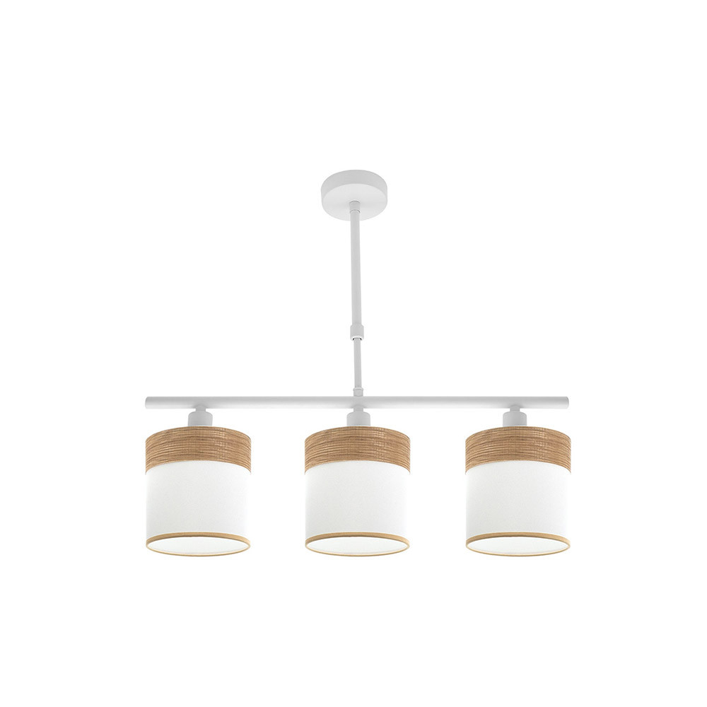 Lámpara Regleta CLOE 3 blanco.Pantalla blanca/madera clara.