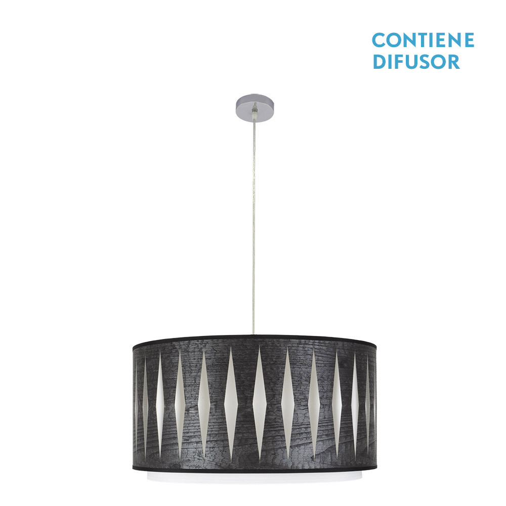 Lámpara Colgante ALEXANDRA 50 cromo brillo/madera negra.