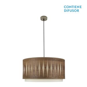 Lámpara Colgante ALEXANDRA 50 cuero/madera oscura.