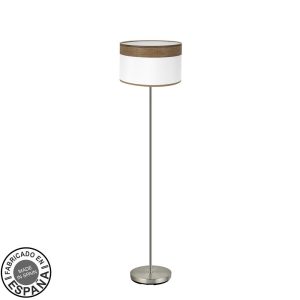 Pie de Salón CLOE cuero.Pantalla blanca/madera oscura.