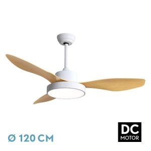 Ventilador HAYATE blanco/haya.Motor DC.Diámetro: 120 cms.