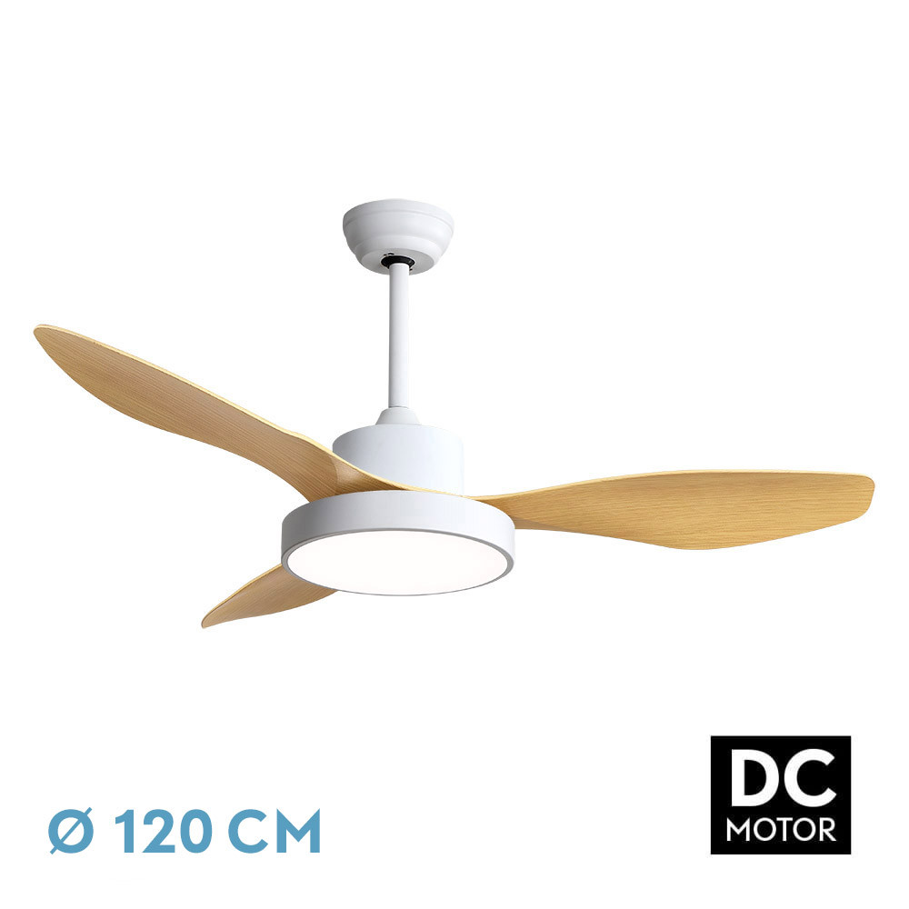 Ventilador HAYATE blanco/haya.Motor DC.Diámetro: 120 cms.