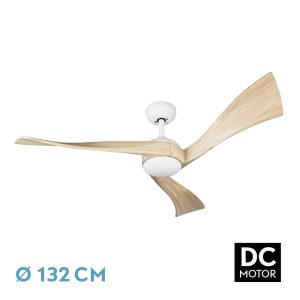 Ventilador JANUBI blanco/haya.Motor DC.Diámetro: 132 cms.