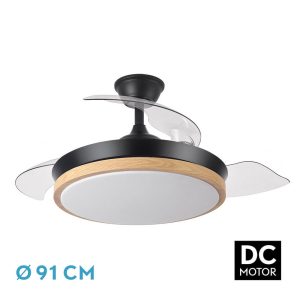 Ventilador EVROS MINI negro/haya.Motor DC.Diámetro: 40-91 cms.