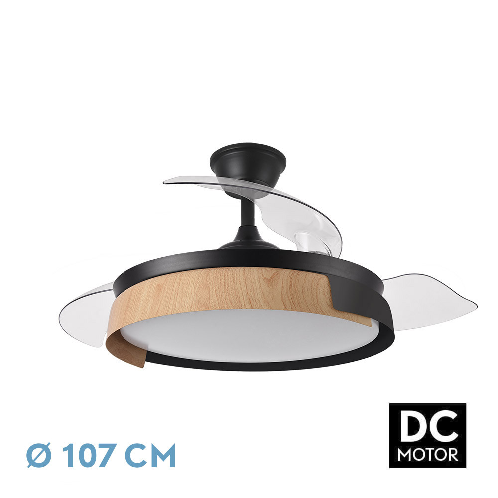 Ventilador PROVENZA negro/haya.Motor DC.Diámetro: 50-107 cms.