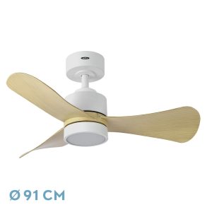 Ventilador ZEPELIN blanco/haya.Motor DC.Diámetro: 91 cms.