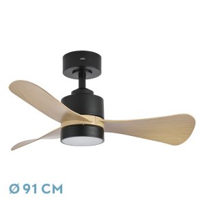 Ventilador ZEPELIN negro/madera clara.Motor DC.Diámetro: 91 cms.