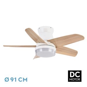 Ventilador NEUTRON blanco/haya.Motor DC.Diámetro: 91 cms.
