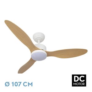 Ventilador SERPA blanco/haya.Motor DC.Diámetro: 107 cms.