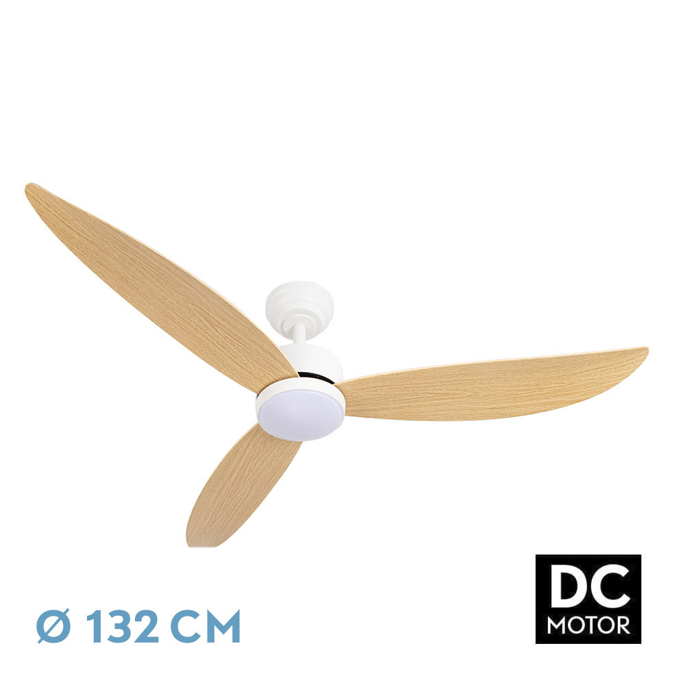 Ventilador GENIL blanco/haya.Motor DC.Diámetro: 132 cms.