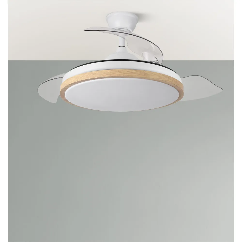 Ventilador EVROS blanco/haya.Motor DC.Diámetro: 50-107 cms. - Imagen 3