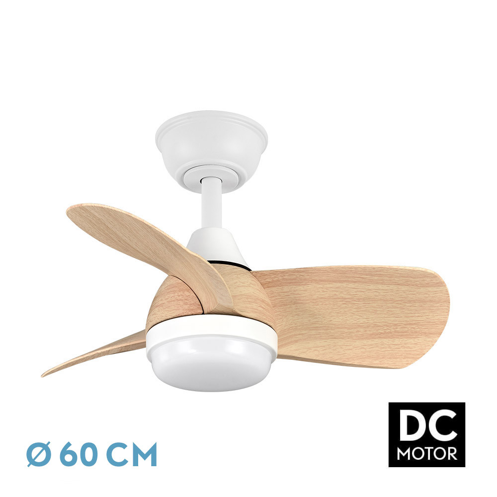 Ventilador PIRDO blanco/haya.Motor DC.Diámetro: 60 cms.