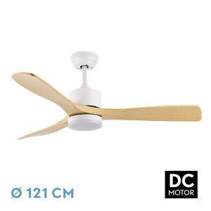Ventilador AZABACHE blanco/haya.Motor DC.Diámetro: 121 cms.
