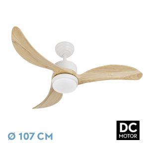Ventilador BEMBEZAR blanco/haya.Motor DC.Diámetro: 107 cms.