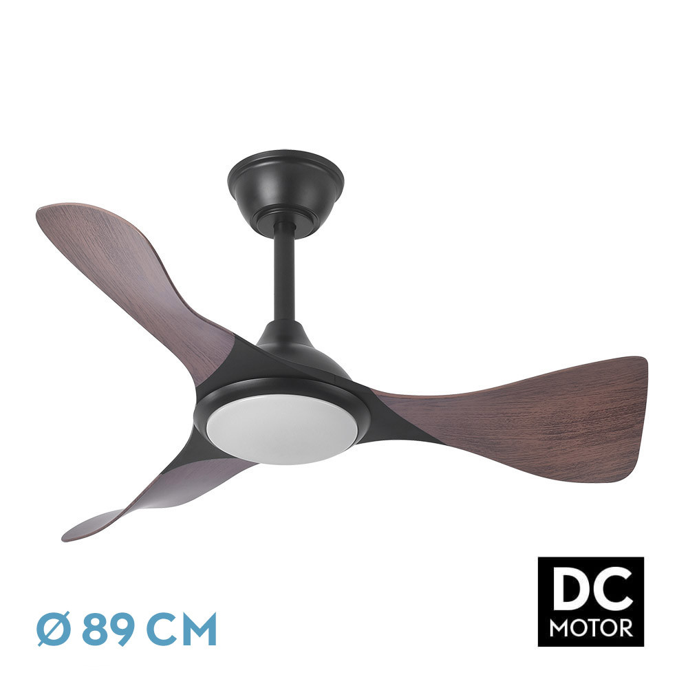 Ventilador CAIMAN negro/roble.Motor DC.Diámetro: 89 cms.