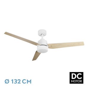 Ventilador CAPTUS blanco/haya.Motor DC.Diámetro: 132 cms.