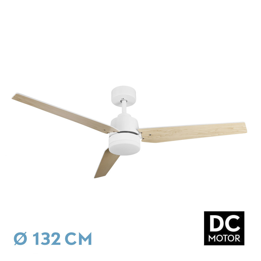 Ventilador CAPTUS blanco/haya.Motor DC.Diámetro: 132 cms.