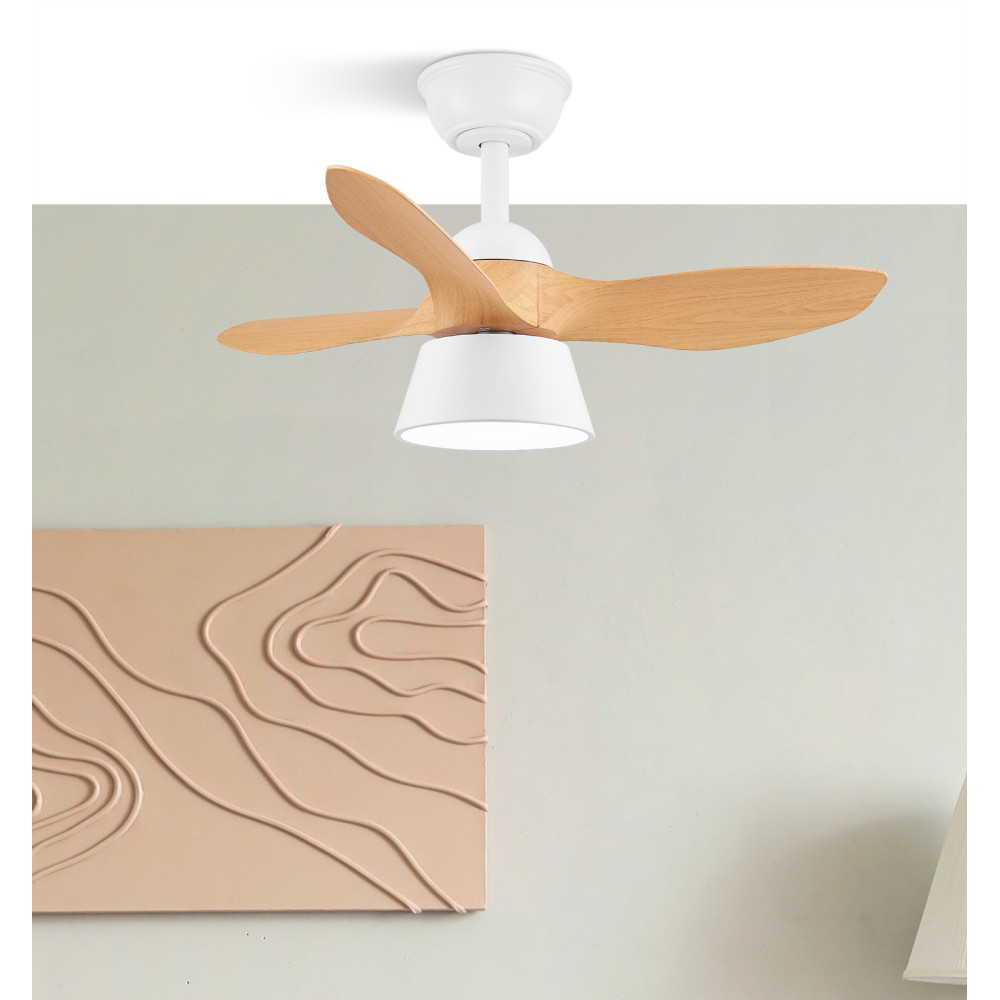Ventilador CUBICO blanco/haya.Motor DC.Diámetro: 82 cms. - Imagen 2