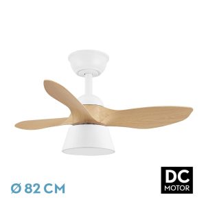 Ventilador CUBICO blanco/haya.Motor DC.Diámetro: 82 cms.