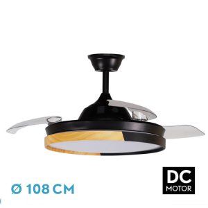 Ventilador EMPERADOR negro/haya.Motor DC.Diámetro: 48-108 cms.