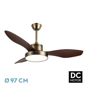 Ventilador HAYATE MINI cuero/roble.Motor DC.Diámetro: 97 cms.