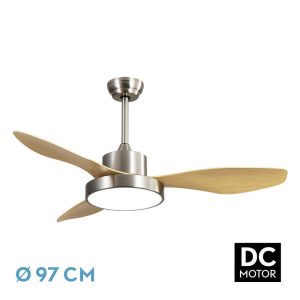 Ventilador HAYATE MINI níquel/haya.Motor DC.Diámetro: 97 cms.