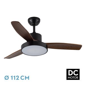 Ventilador KAVALA negro/roble.Motor DC.Diámetro: 112 cms.