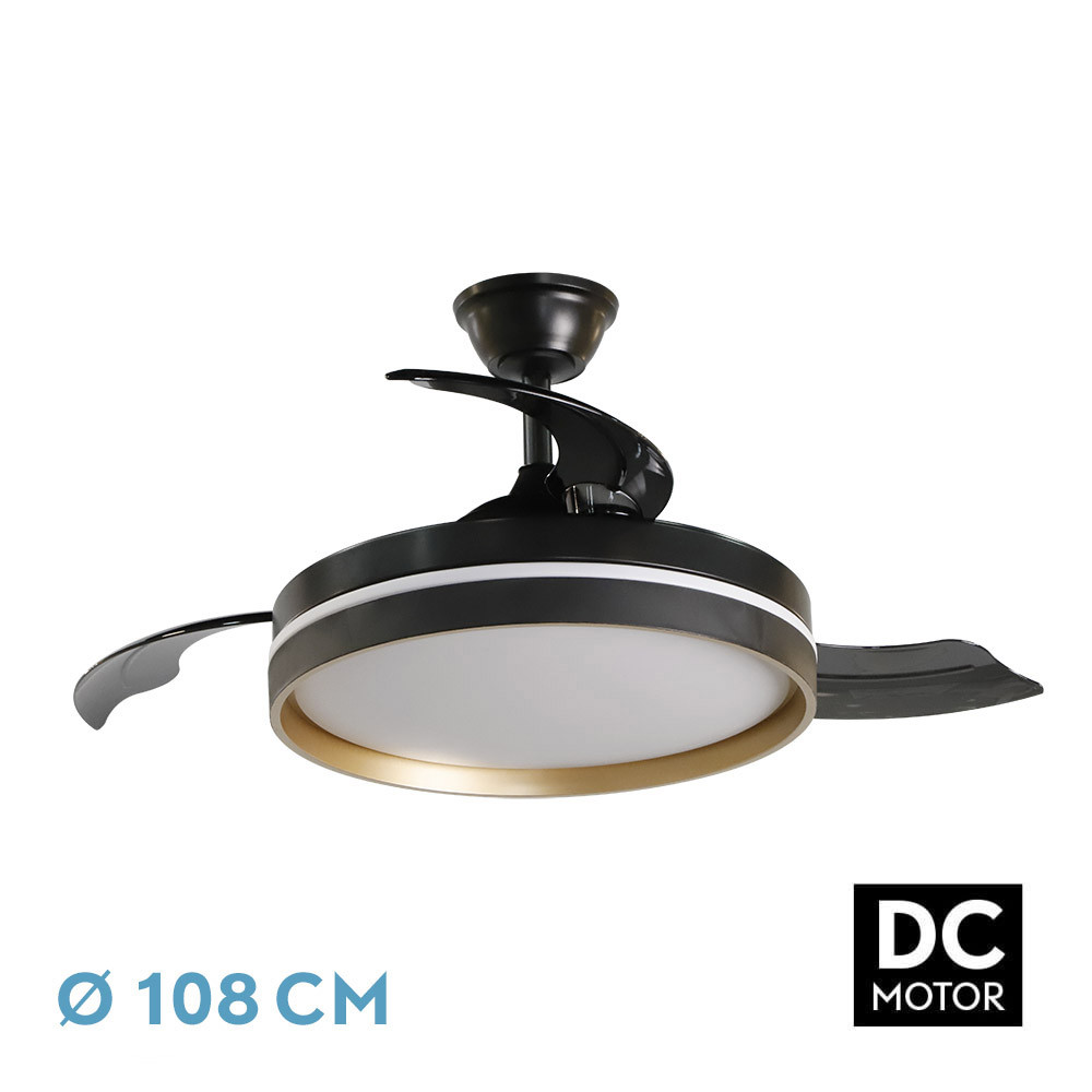 Ventilador MANDARIN negro/oro.Motor DC.Diámetro: 48-108 cms.