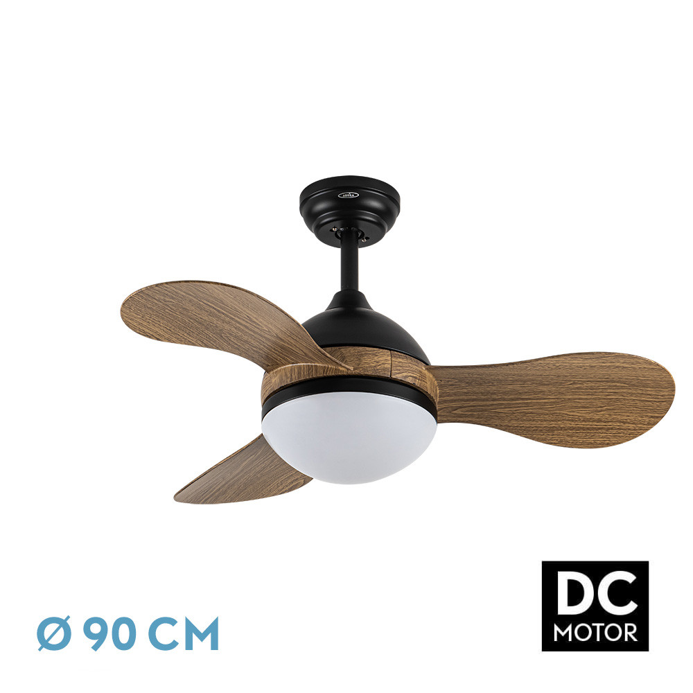 Ventilador SOLIDO negro/madera.Motor DC.Diámetro: 91 cms.