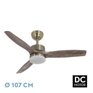 Ventilador TORINO cuero/roble.Motor DC.Diámetro: 107 cms.