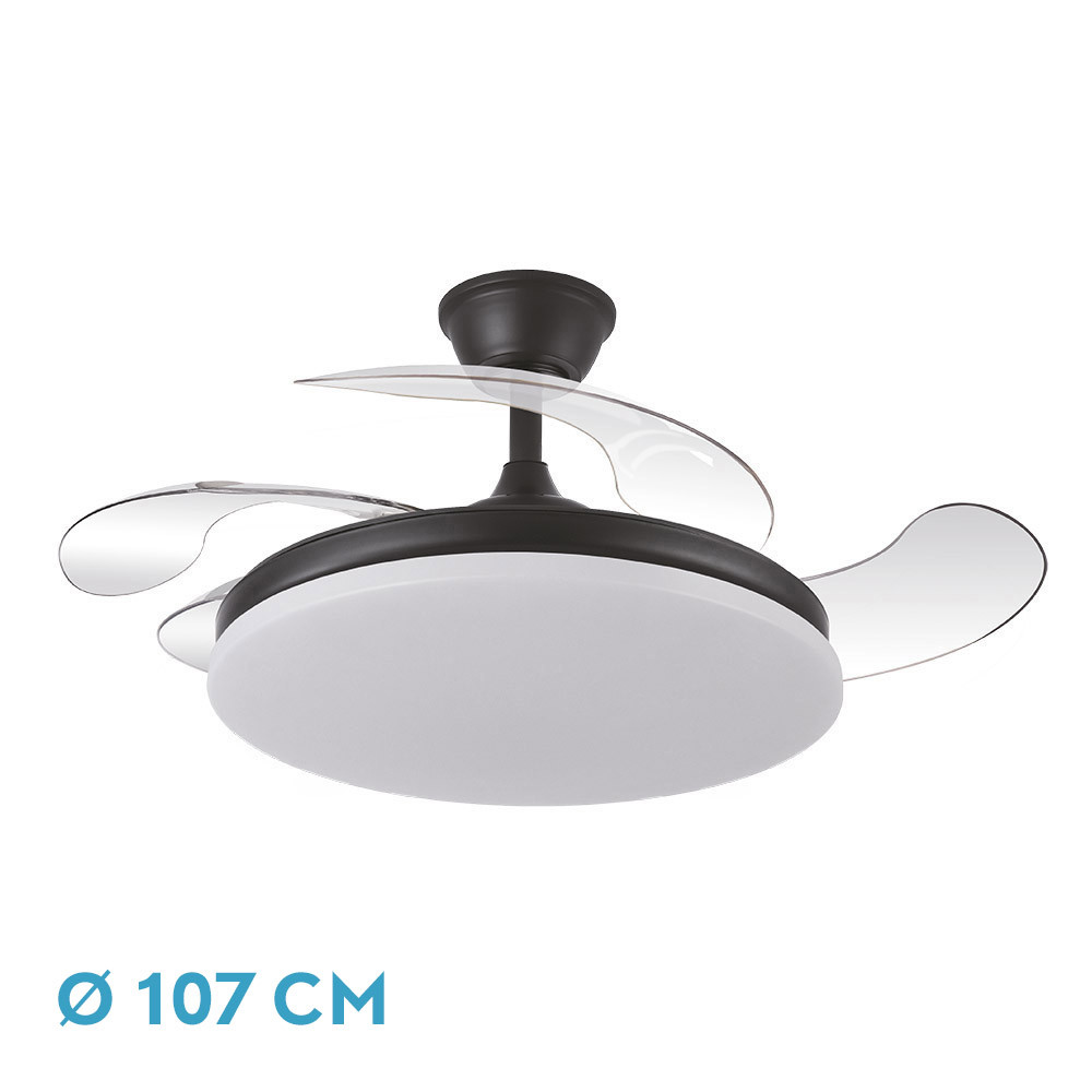 Ventilador TRIDENTE negro.Motor DC.Diámetro: 50-107 cms.