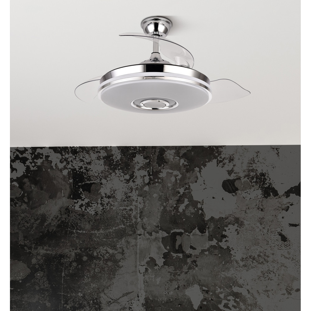 Ventilador NOTO cromo.Motor DC.RGB+ALTAVOZ y BLUETOOTH.Diámetro: 50-108 cms. - Imagen 2
