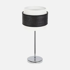 Lámpara de Sobremesa MYRIAM cromo brillo.Pantalla blanca/madera negra.