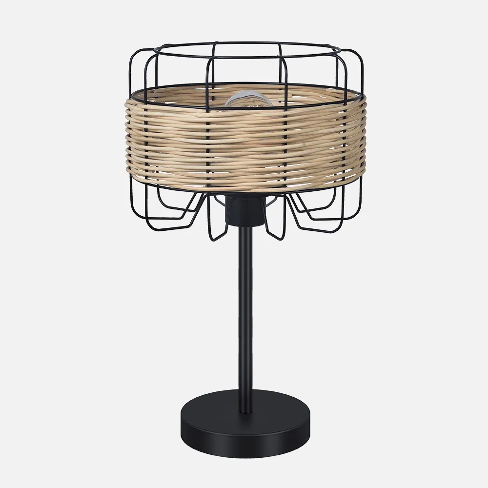 Lámpara de Sobremesa ZENDA negro/ratán. Altura: 44 cms.