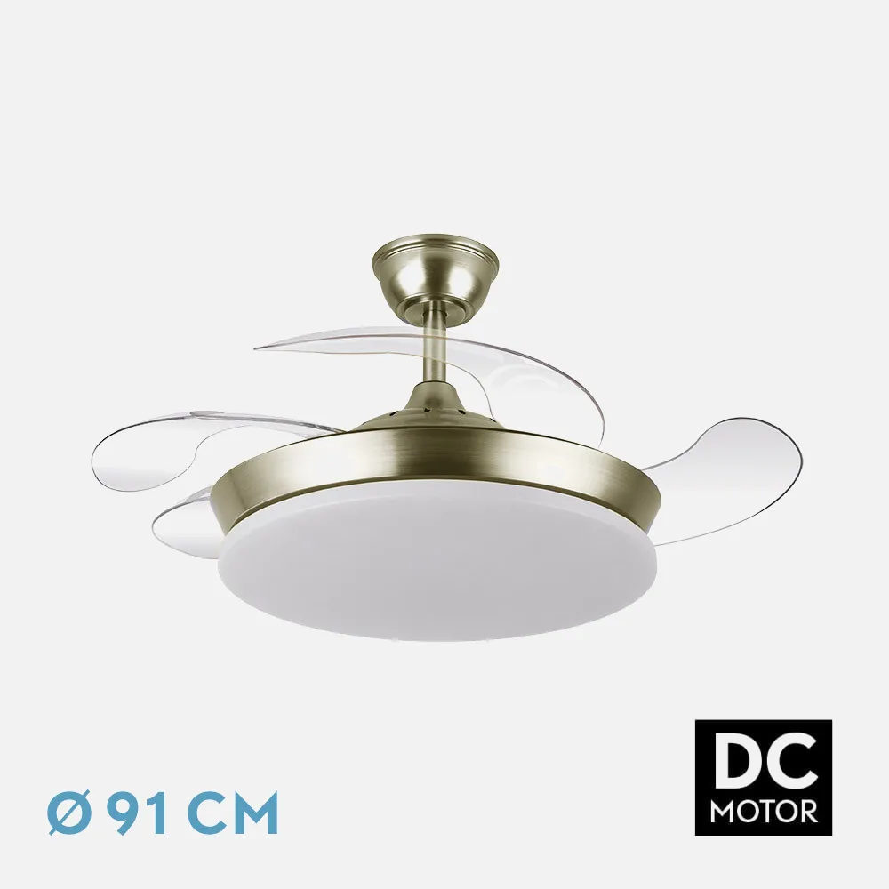 Ventilador TRIDENTE MINI cuero.Motor DC.Diámetro: 40-91 cms.