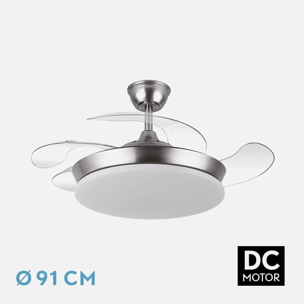 Ventilador TRIDENTE MINI níquel.Motor DC.Diámetro: 40-91 cms.